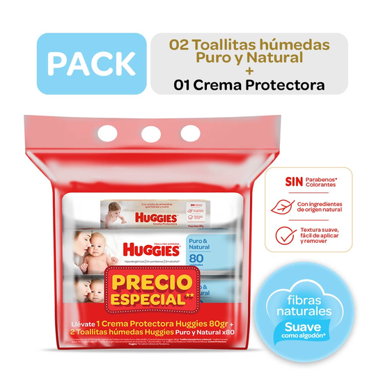 Pack 2 Toallitas Puro & Natural x80 y Crema Protectora